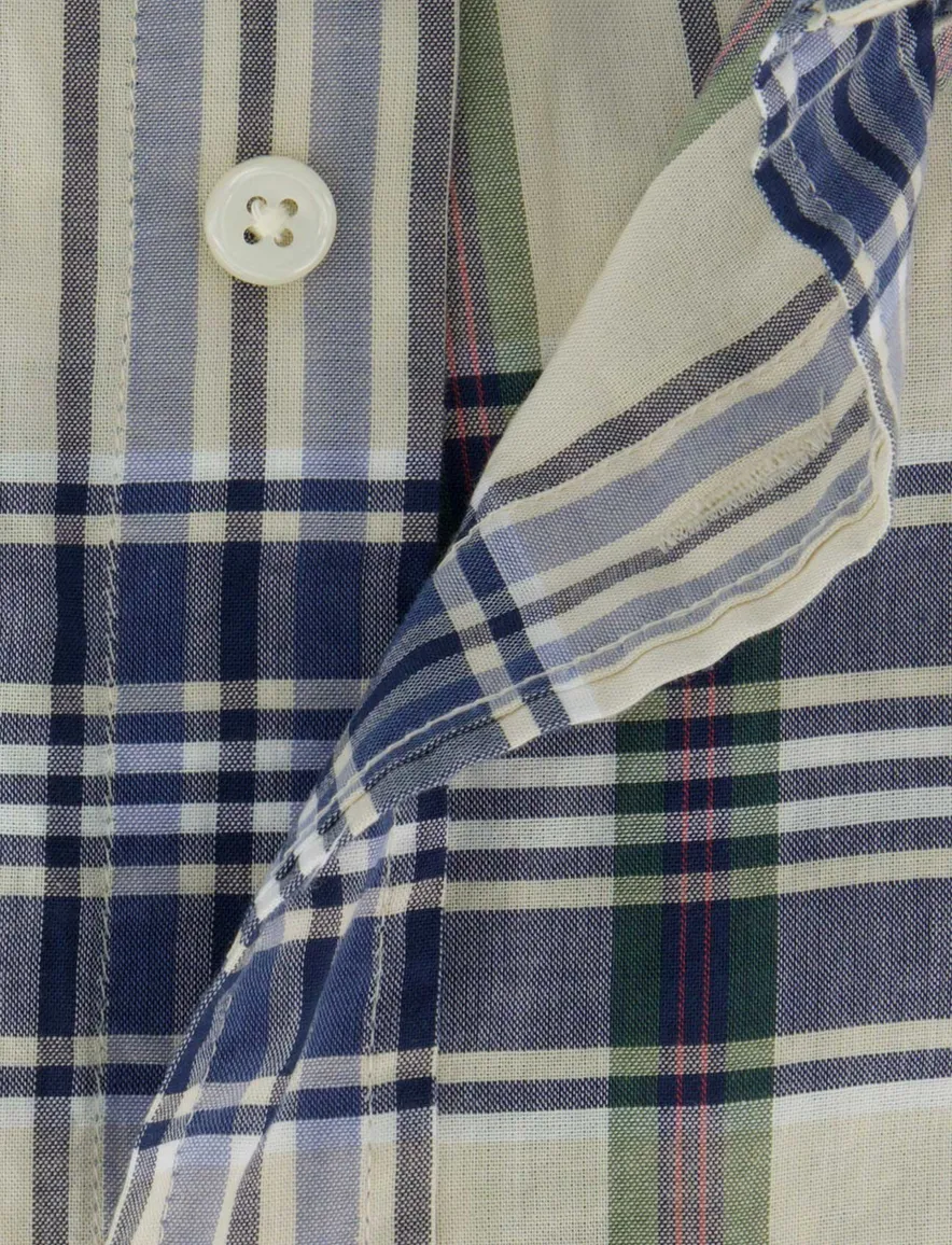 Gant Regular Fit Madras korte mouw overhemd geruit beige blauw