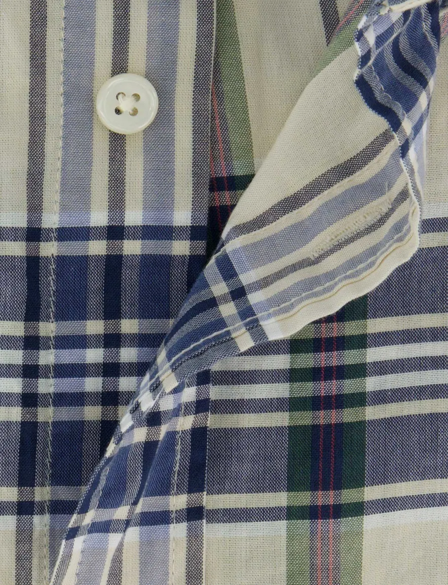 Regular Fit Gant Madras korte mouw overhemd blauw beige