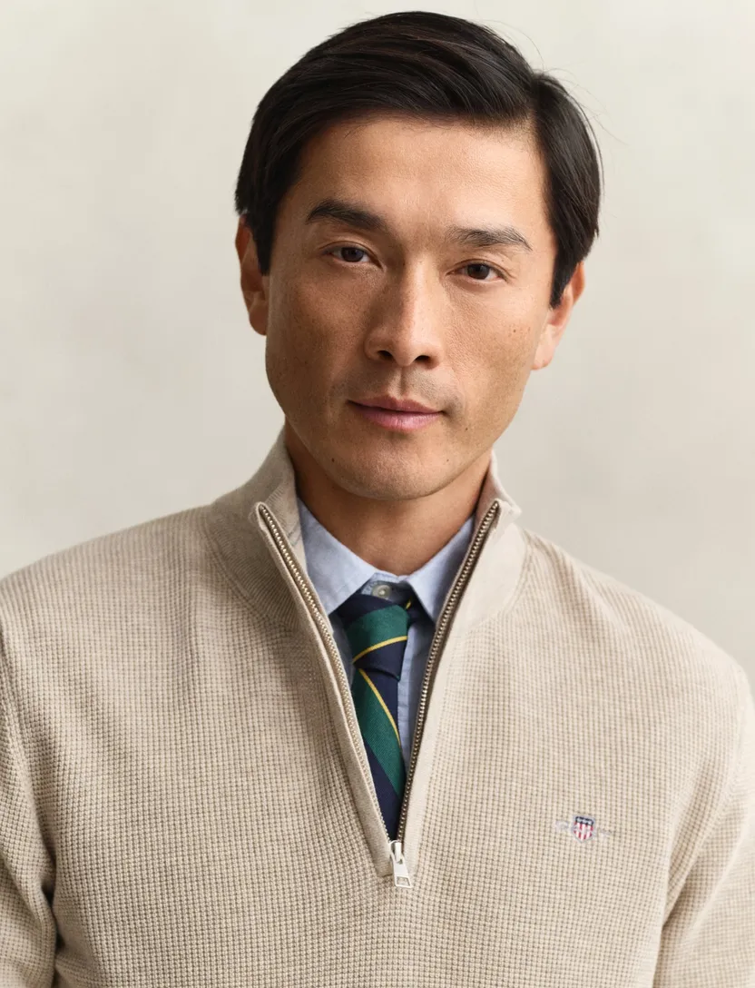 Gant trui beige half zip kraag lange mouw