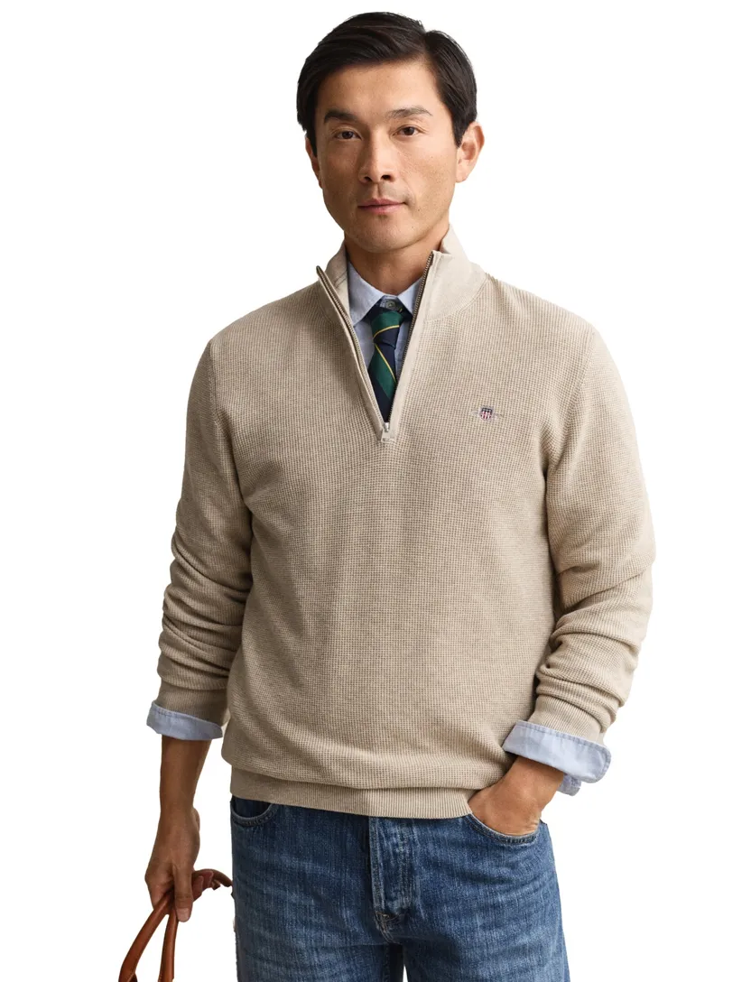 Gant trui beige half zip kraag lange mouw