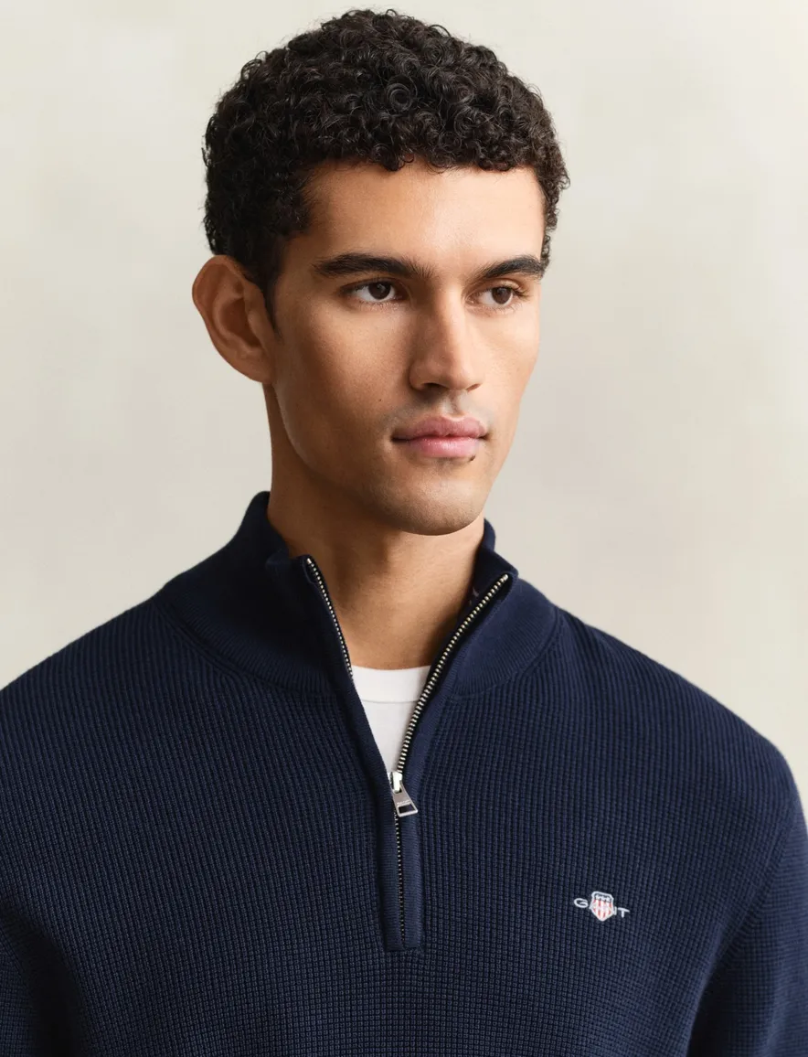 Gant trui donkerblauw half zip katoen