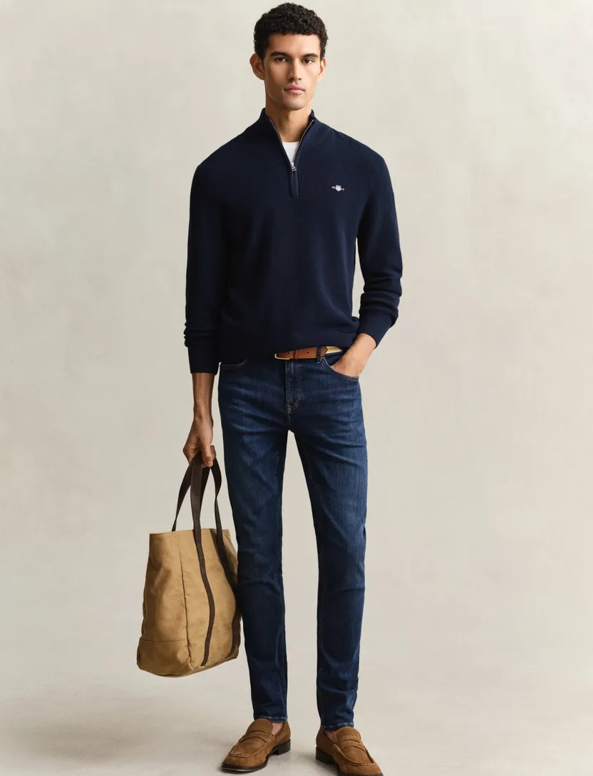 Gant trui donkerblauw half zip kraag lange mouw