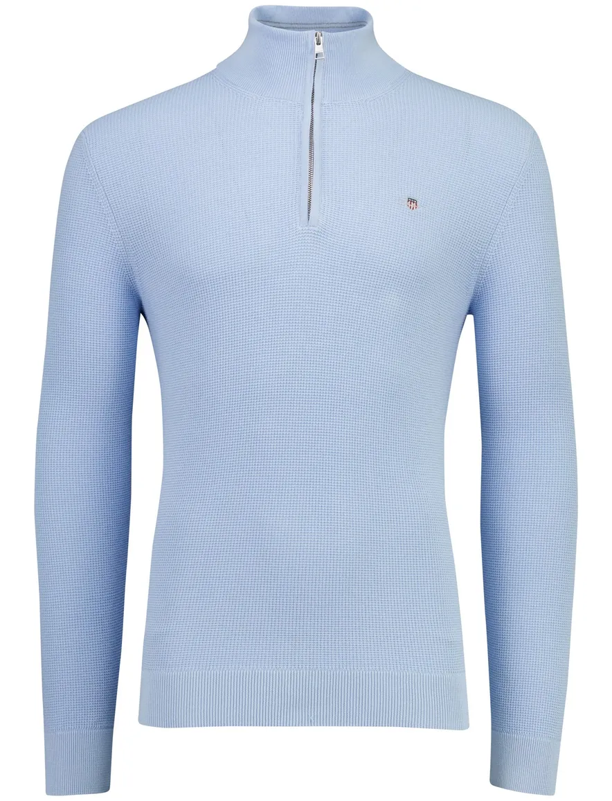 trui half-zip Gant lichtblauw structuur