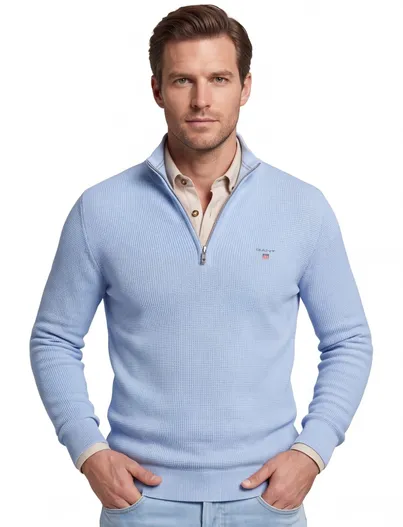 Gant Gant trui half zip blauw structuur