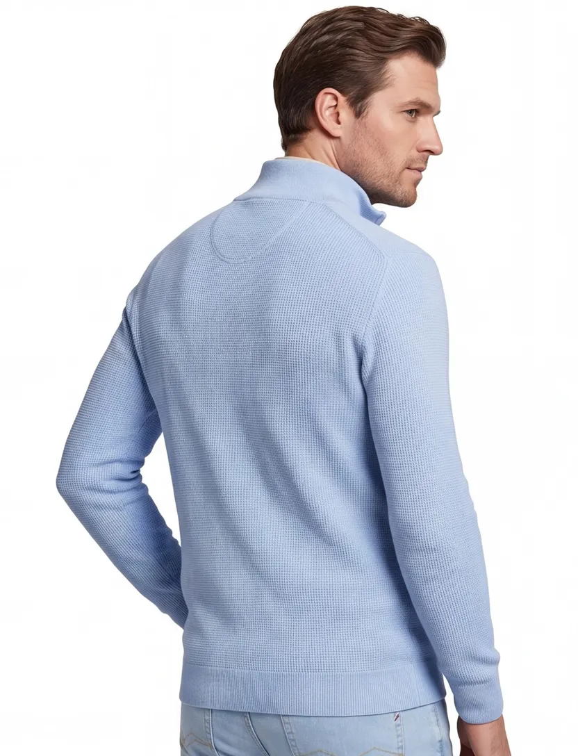 lichtblauw structuur trui Gant half-zip effen