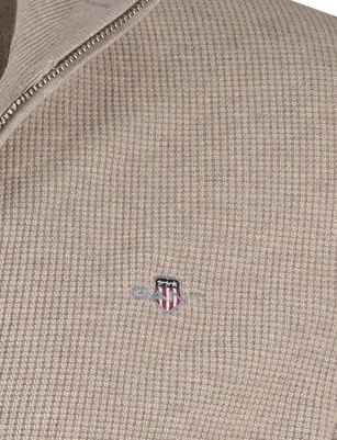 Beige structuur vest Gant met rits en boordstreep