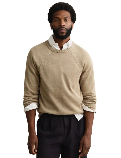 Gant Gant trui ronde hals beige katoen normale fit