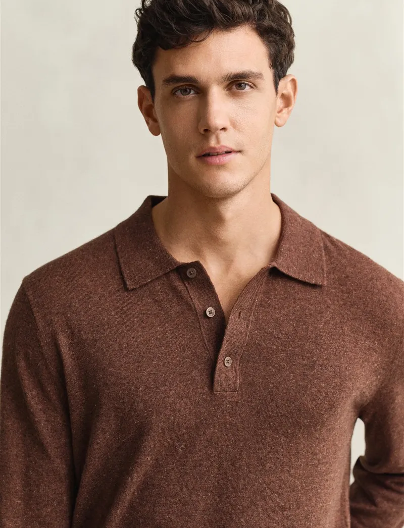 Poloshirt Gant Regular Fit bruin gemêleerd wijde fit