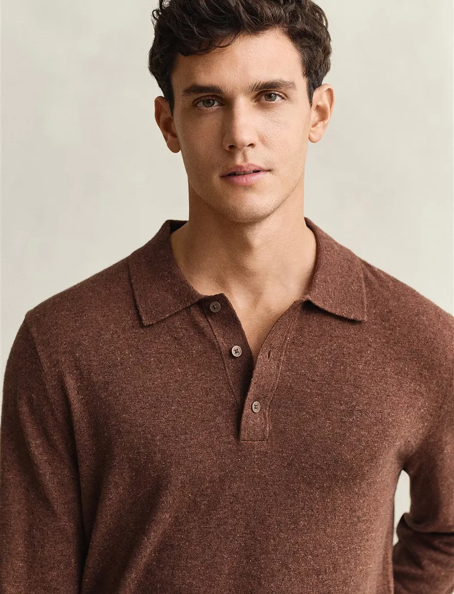 Poloshirt Gant Regular Fit bruin gemêleerd wijde fit