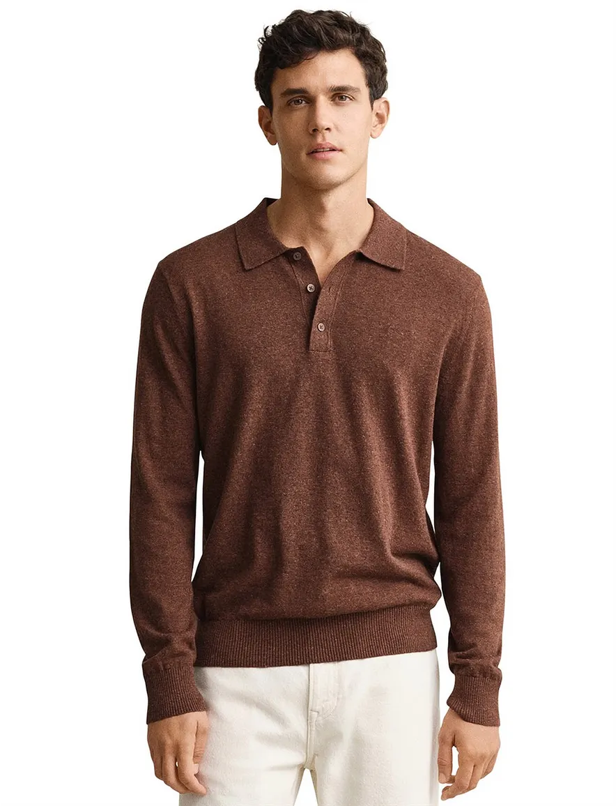 Poloshirt Gant Regular Fit bruin gemêleerd wijde fit
