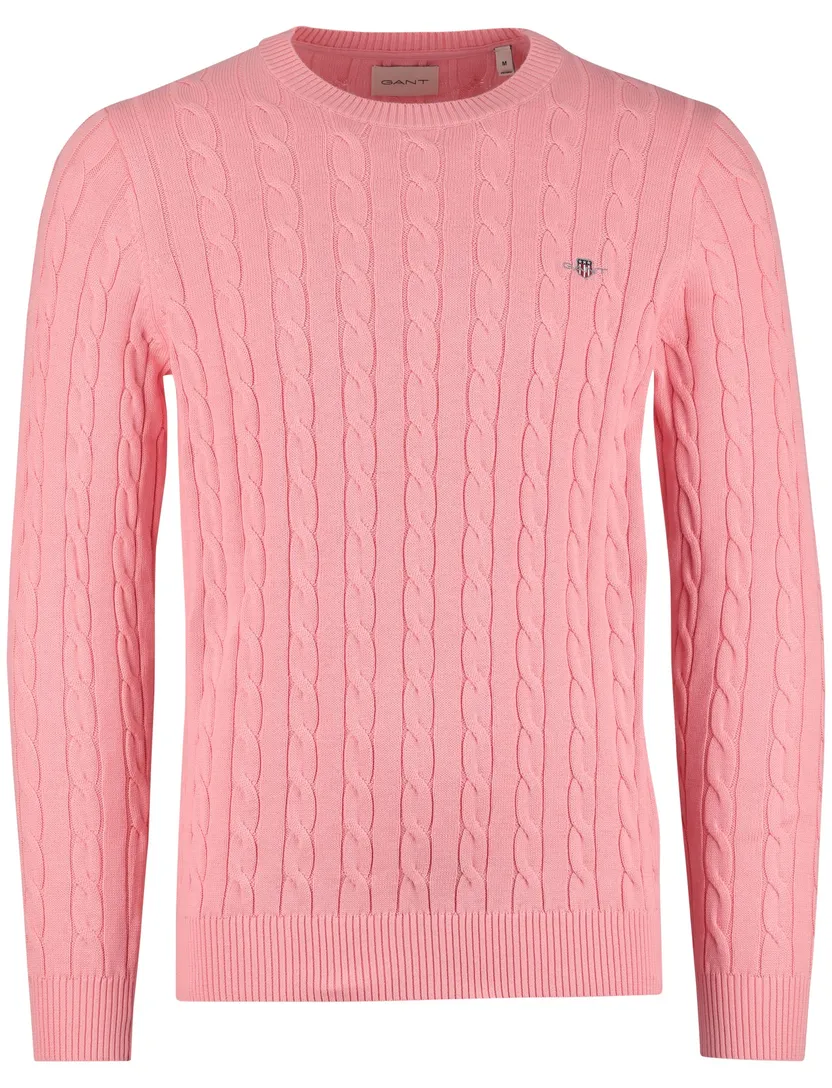 Kabeltrui roze katoen Gant met ronde hals