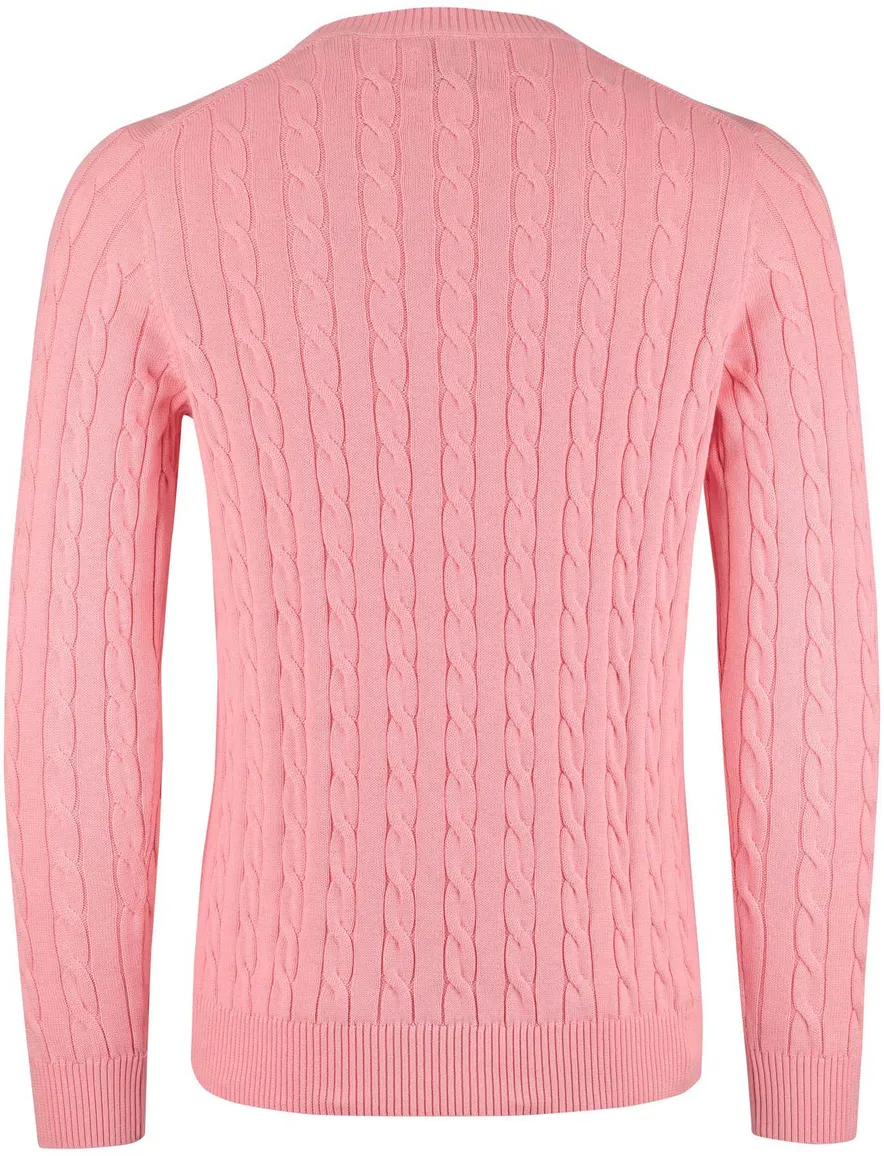 Gant trui roze ronde hals kabeltrui katoen