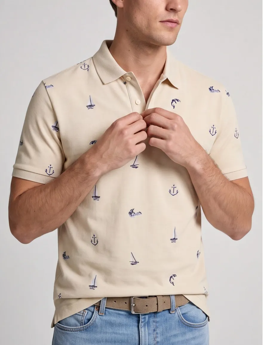Beige polo Gant 2 knoops normale fit geprint