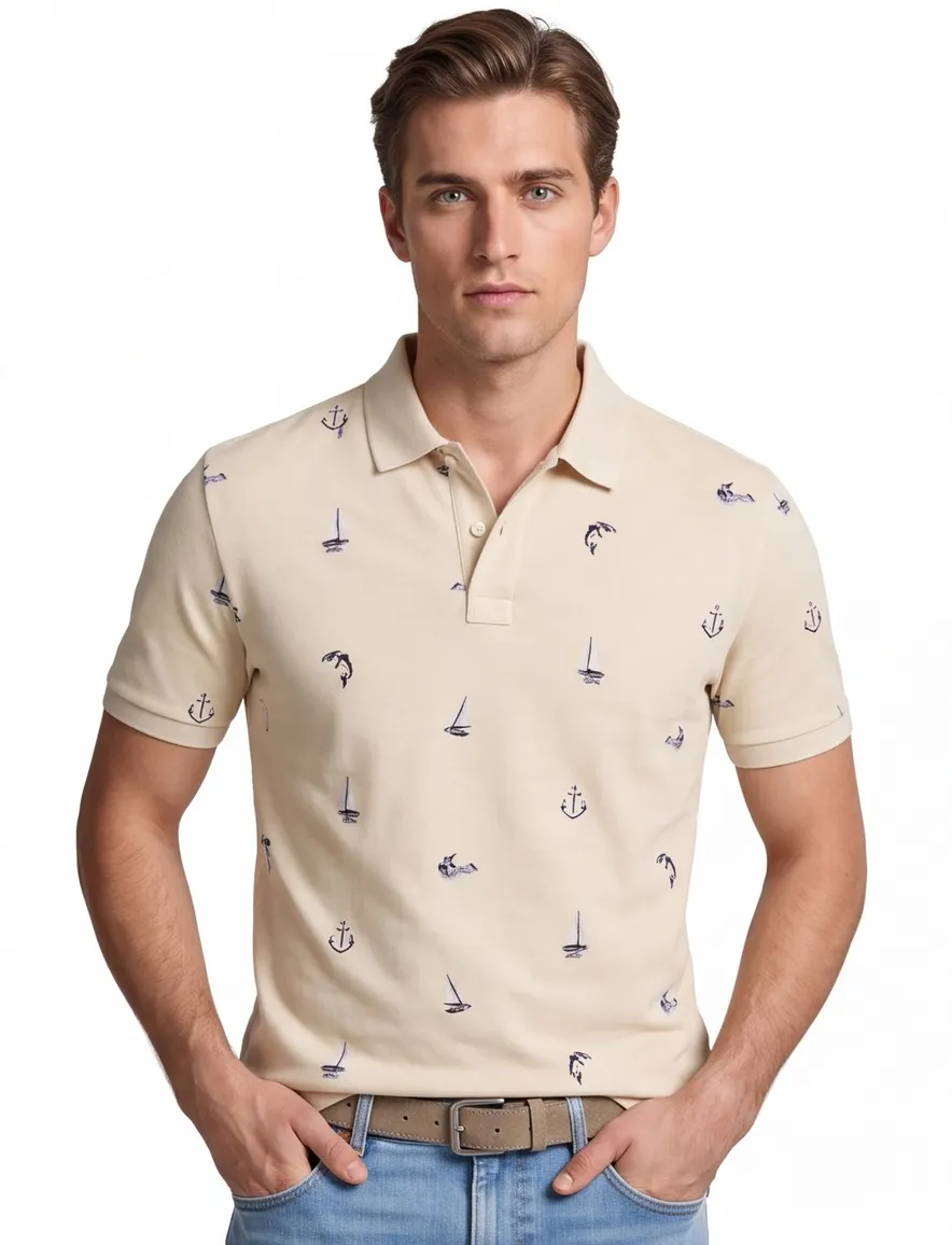 Beige polo Gant 2 knoops normale fit geprint