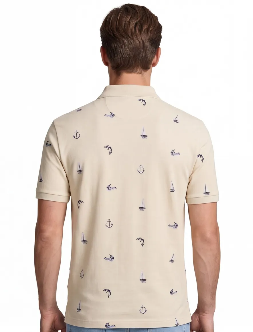 Beige polo Gant 2 knoops normale fit geprint