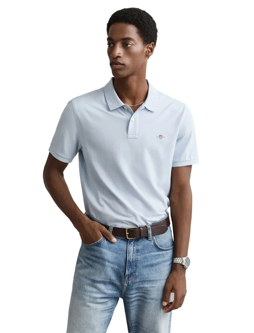 Gant polo blauw 2-knoops effen