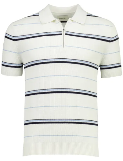 Gant Gant polo creme met rits blauwe streep