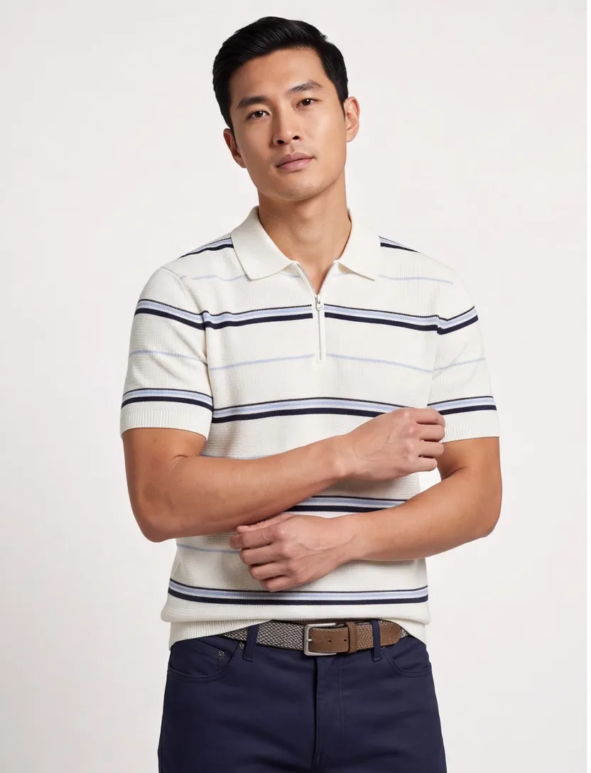 gestreept creme korte mouw poloshirt Gant met rits