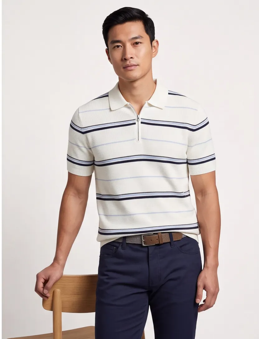 gestreept creme korte mouw poloshirt Gant met rits