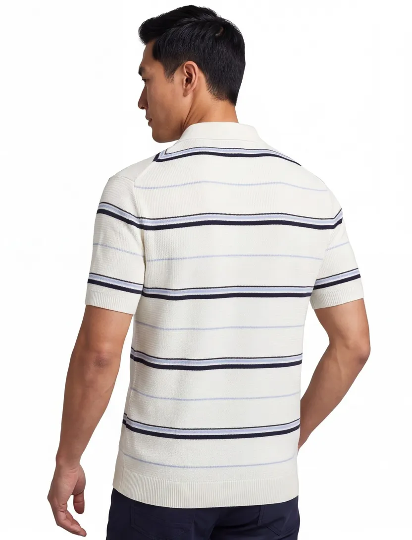 gestreept creme korte mouw poloshirt Gant met rits