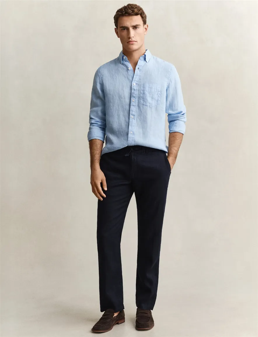 Gant overhemd blauw korte mouw button down