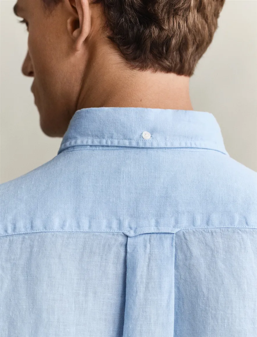 Gant Regular Fit overhemd lichtblauw effen linnen
