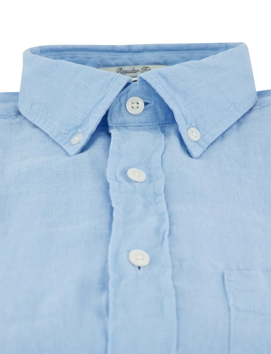 Gant Regular Fit overhemd lichtblauw effen linnen