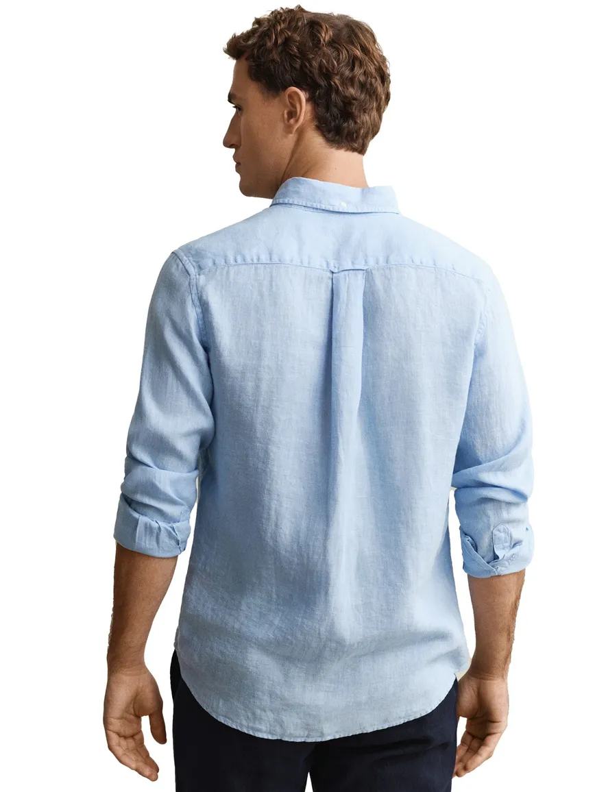 Gant Regular Fit overhemd lichtblauw effen linnen