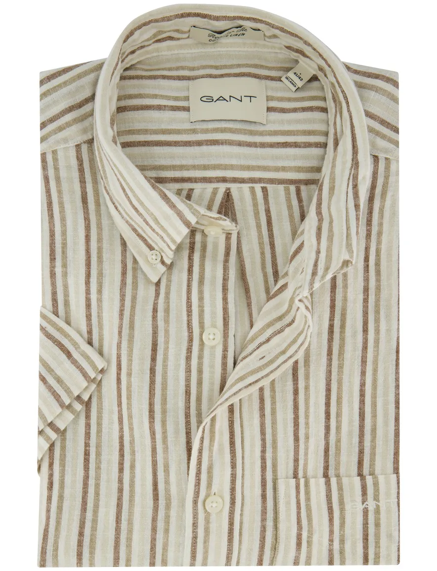 Beige streepjes overhemd korte mouw Gant wijde fit