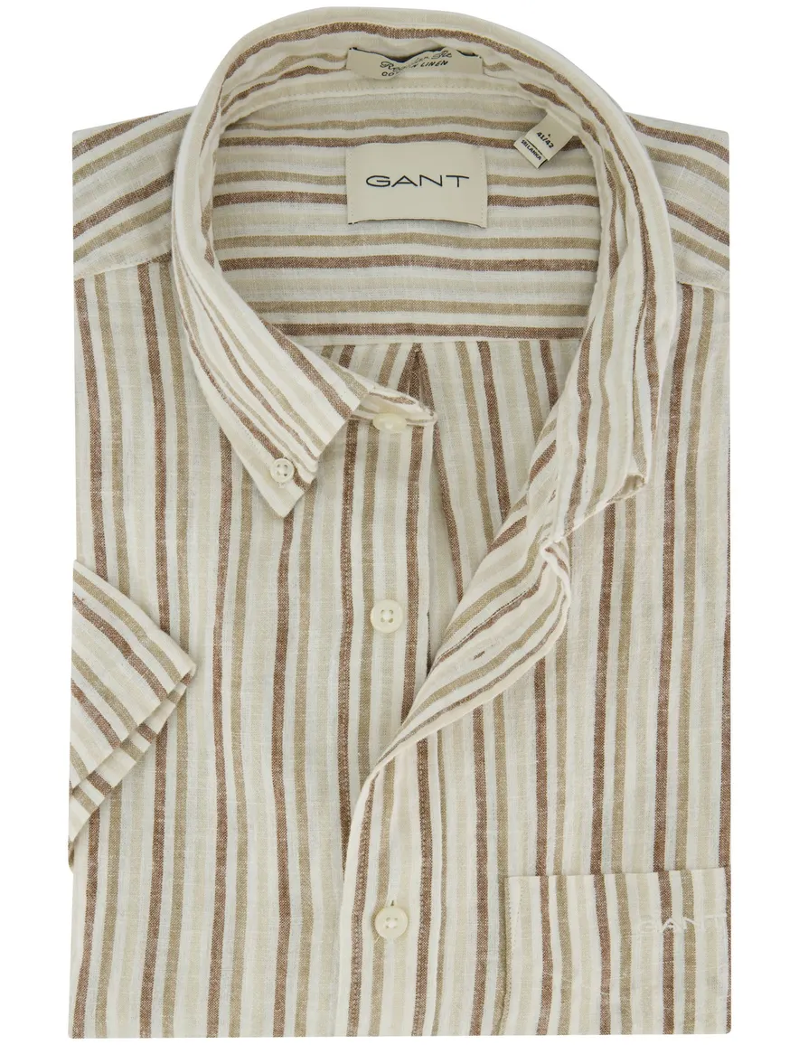 Gant overhemd korte mouw beige linnen