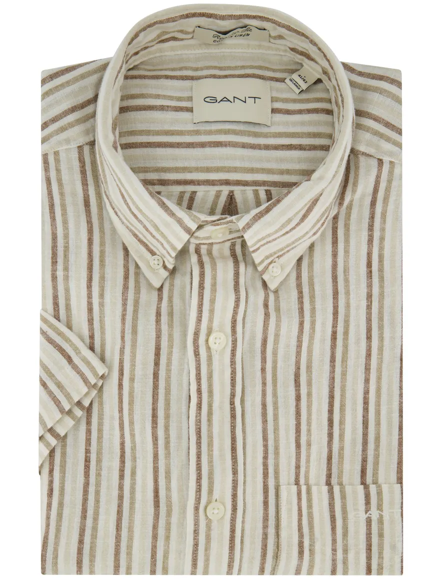 Gant overhemd korte mouw beige linnen