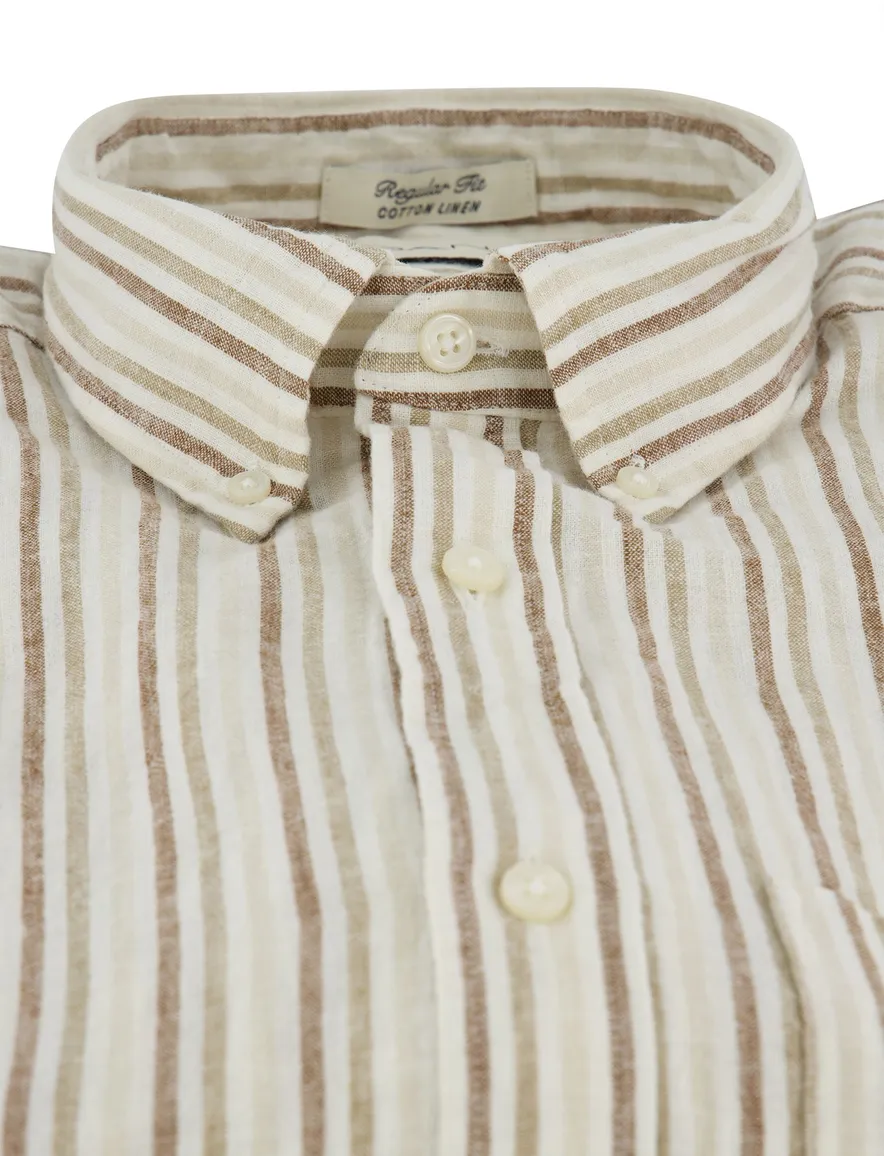 Beige streepjes overhemd korte mouw Gant wijde fit