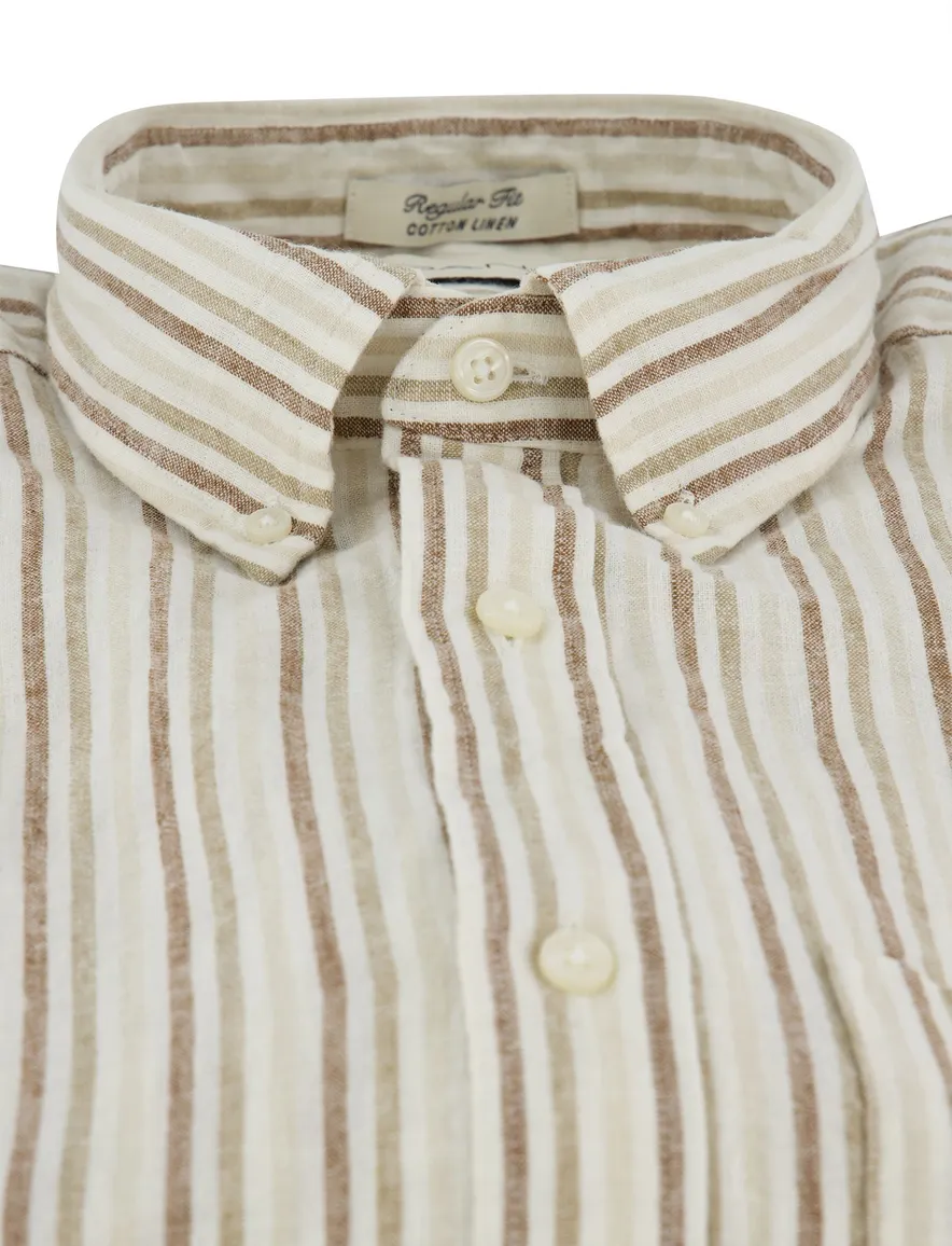 Gant overhemd korte mouw beige linnen