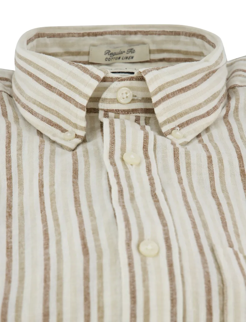 Overhemd Gant beige strepen met borstzak