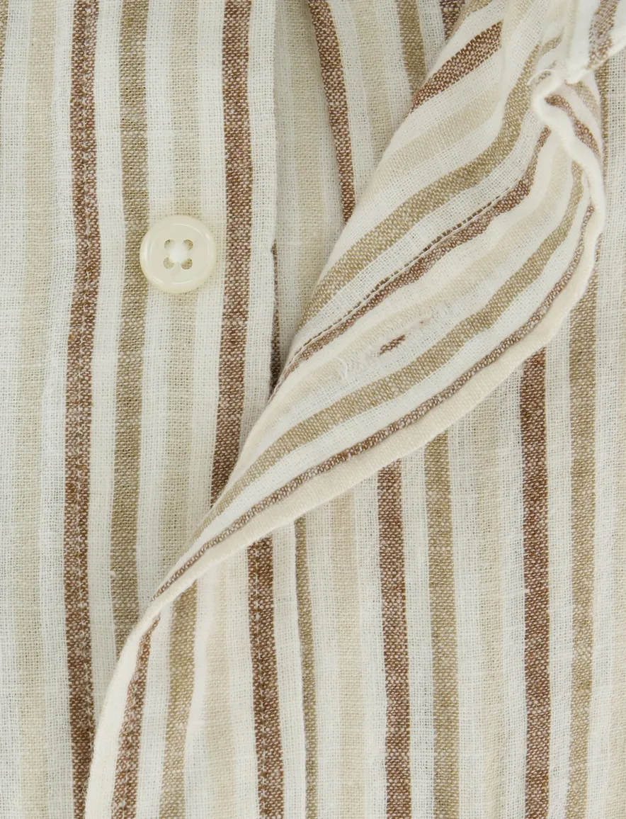 Beige streepjes overhemd korte mouw Gant wijde fit