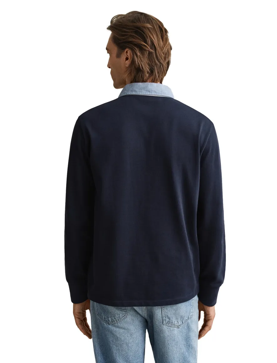 Gant trui rugby kraag donkerblauw