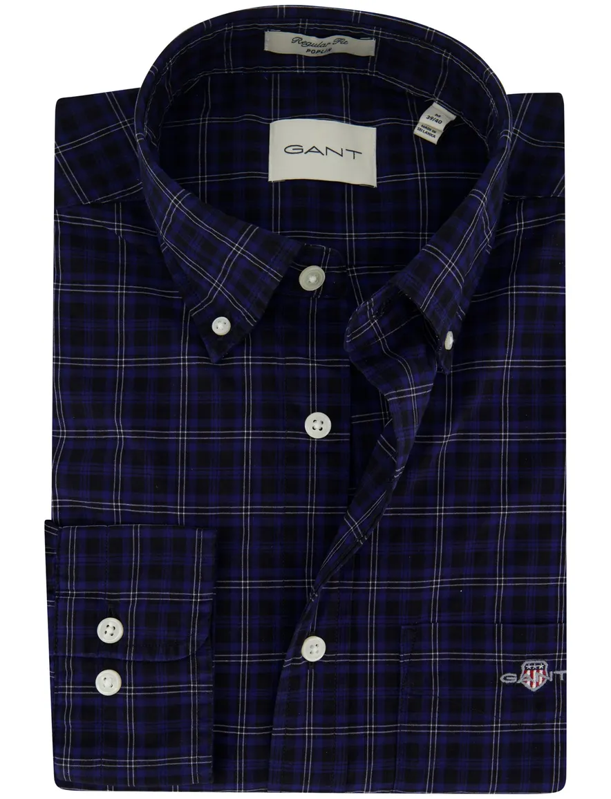 Gant overhemd donkerblauw geruit