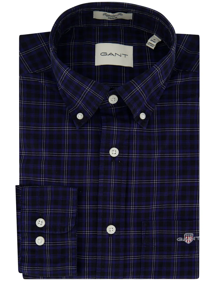 Gant overhemd donkerblauw geruit