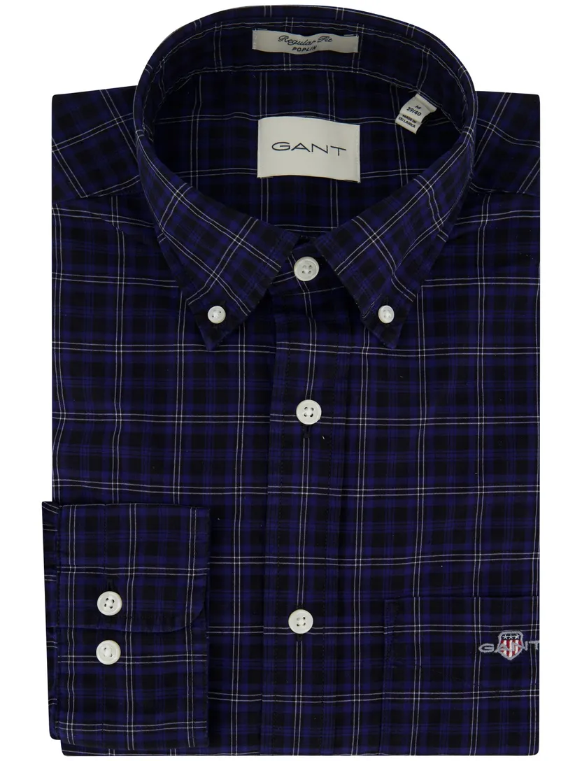 ruitjes overhemd donkerblauw button down Gant