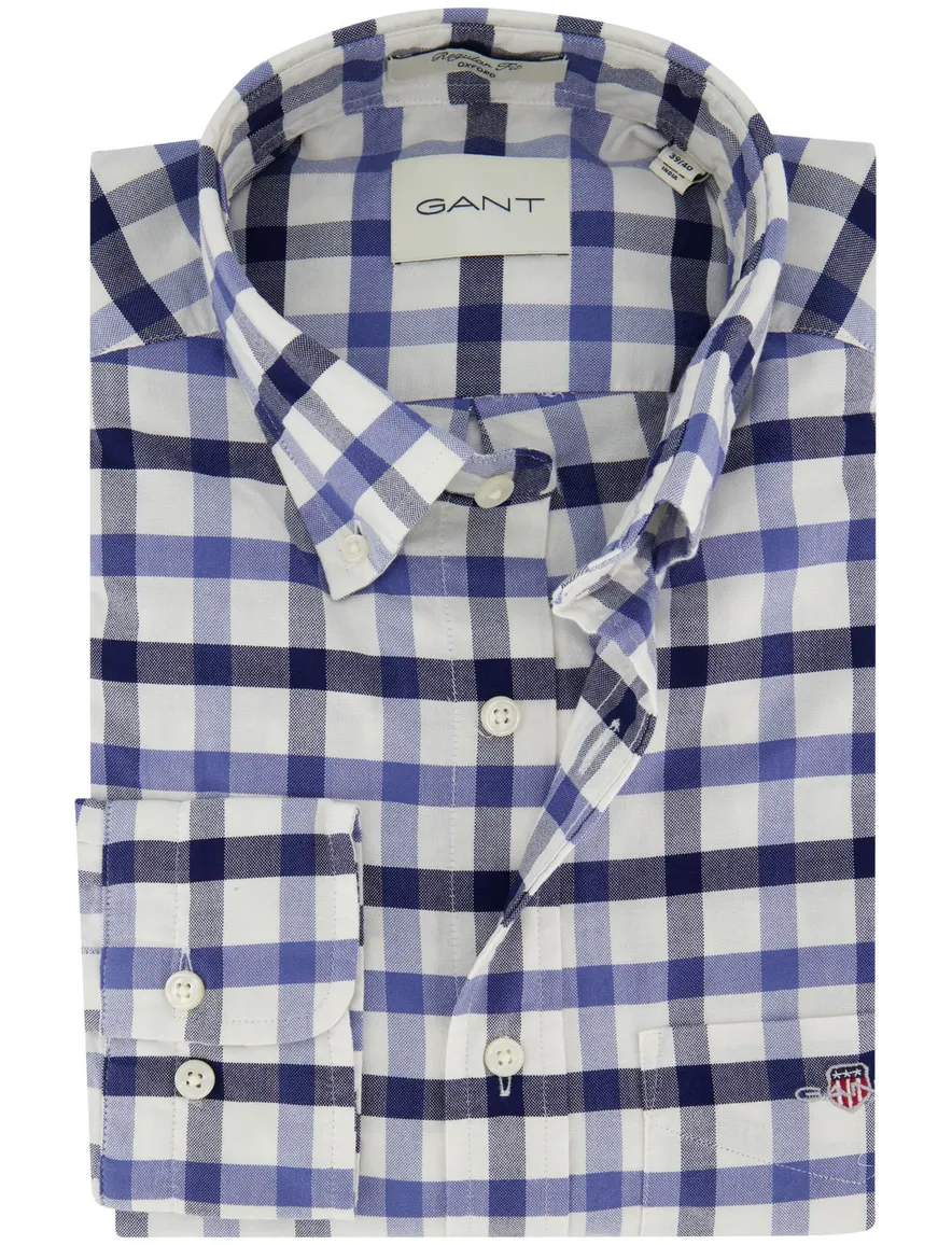 Gant overhemd blauw geruit