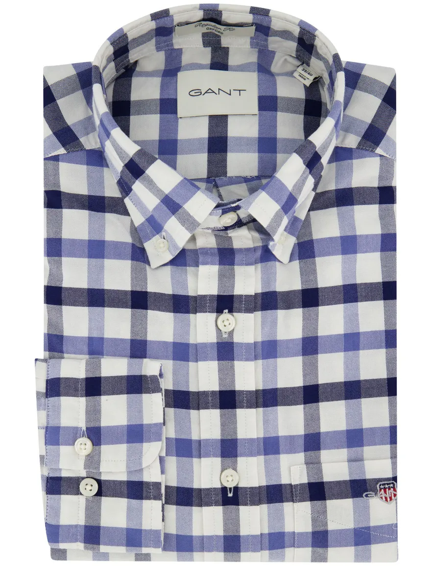 Gant overhemd blauw geruit