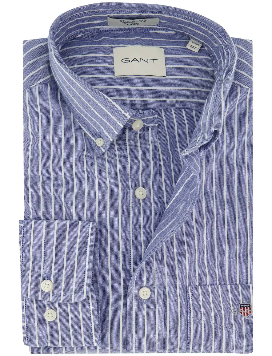 Gant overhemd blauw wit gestreept