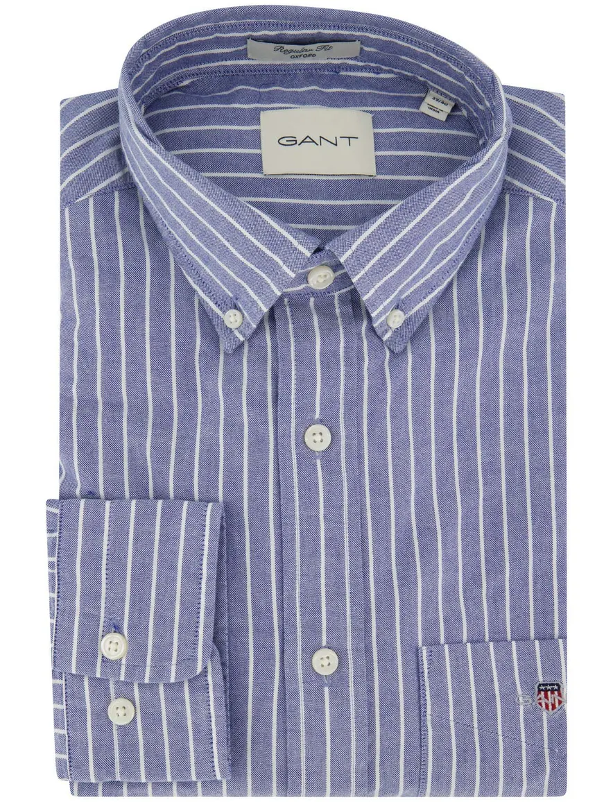 Gant overhemd blauw wit gestreept