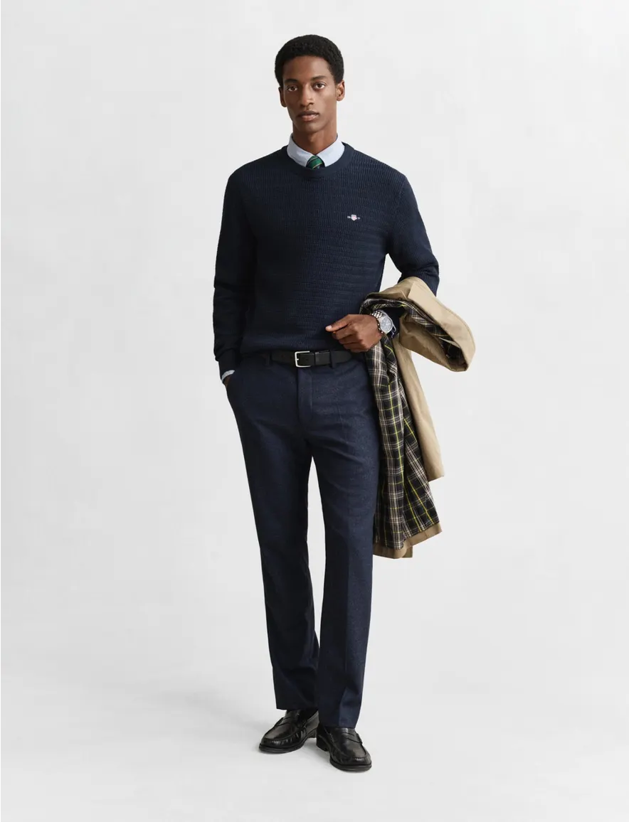 Gant trui donkerblauw gebreid ronde hals