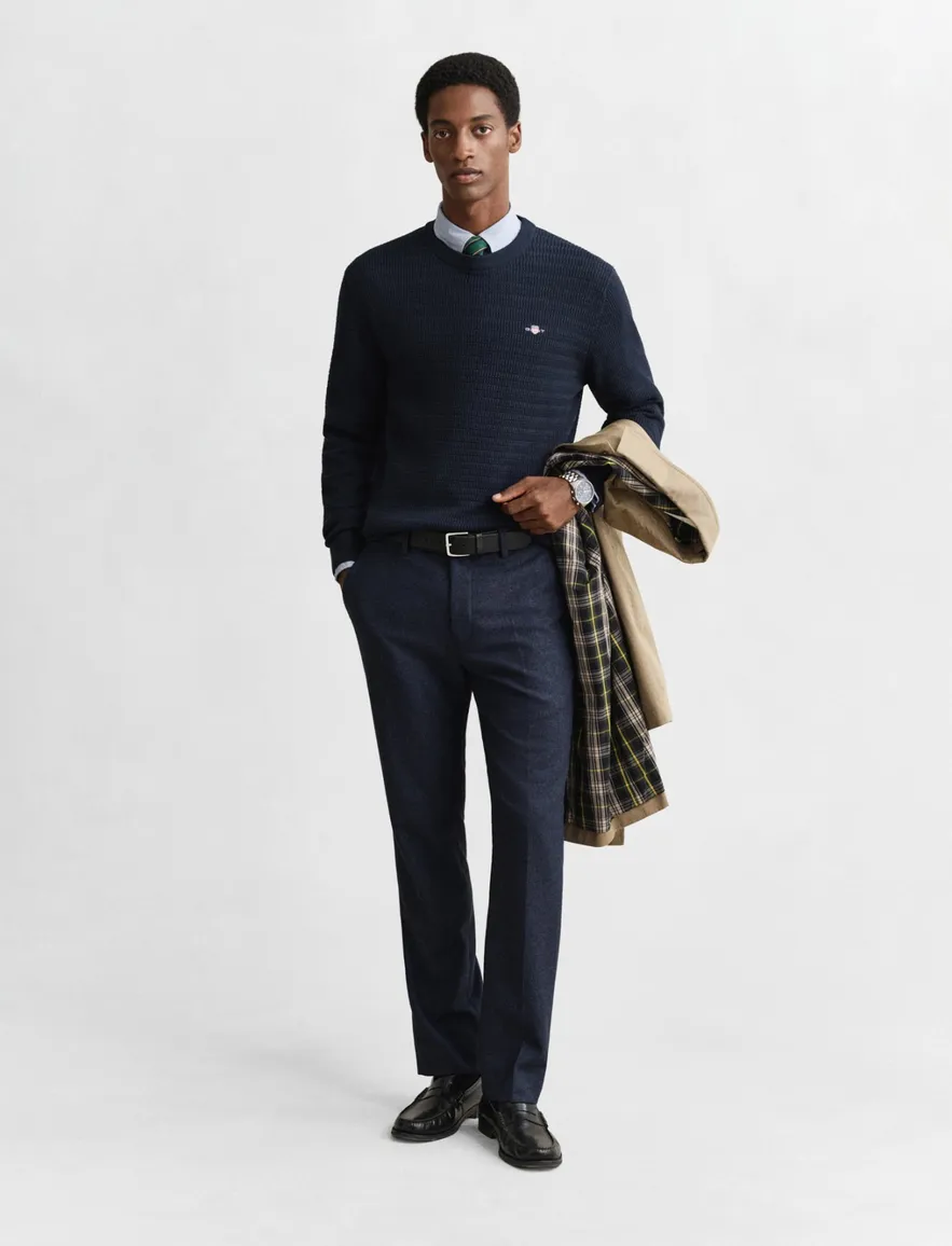 Gant trui navy ronde hals lange mouw