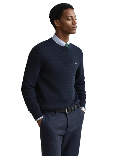 Gant Gant trui donkerblauw gebreid ronde hals