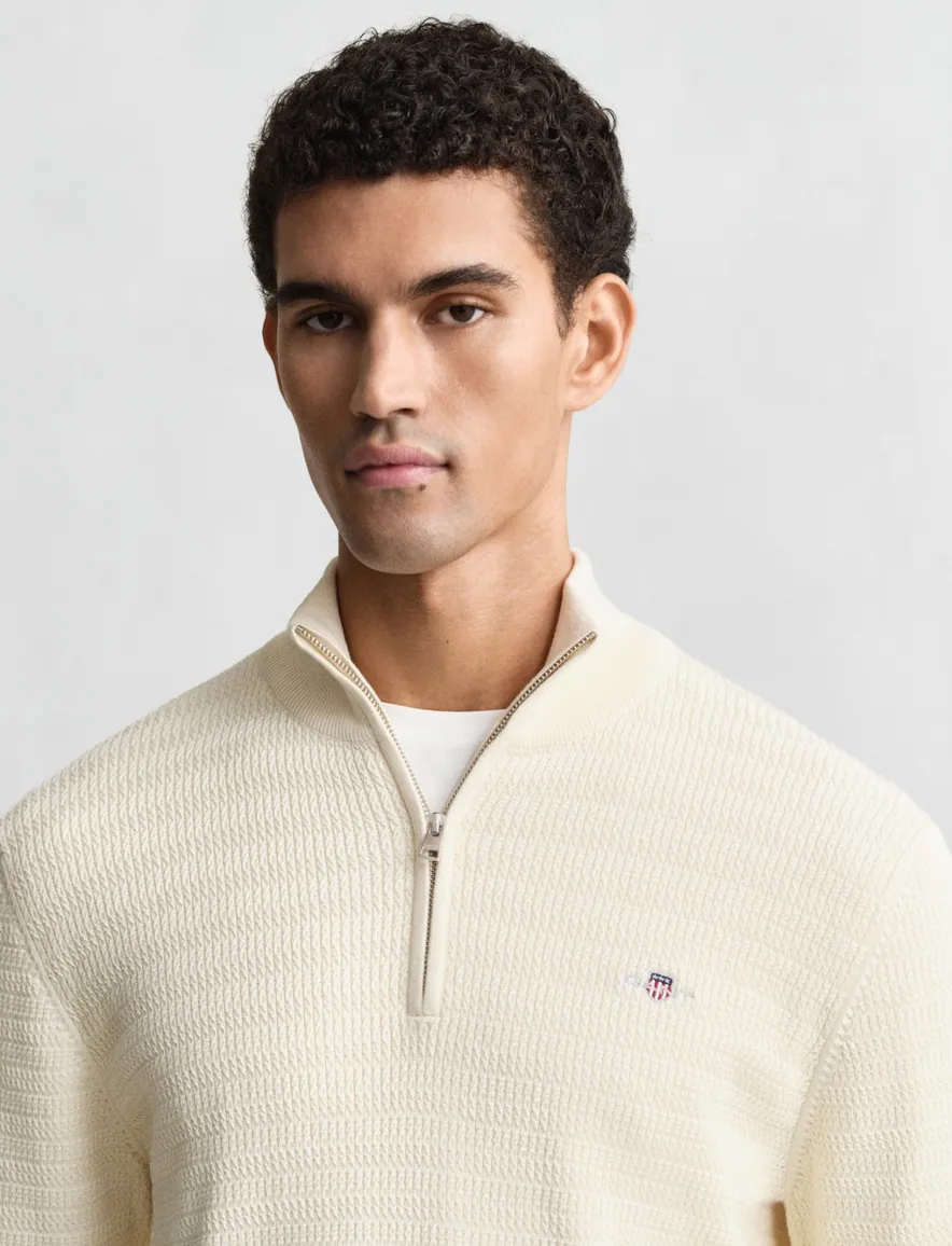 Gant trui creme lange mouw half zip