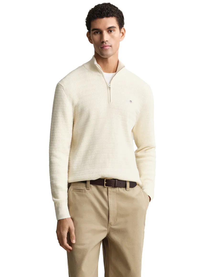 Gant trui creme lange mouw half zip