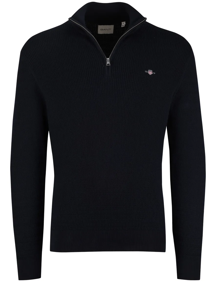 Gant trui half zipje donkerblauw lange mouw