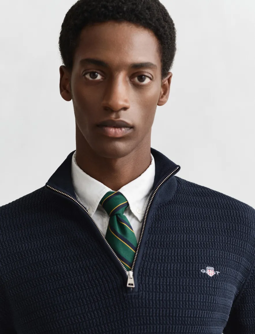 Gant trui half zipje donkerblauw lange mouw
